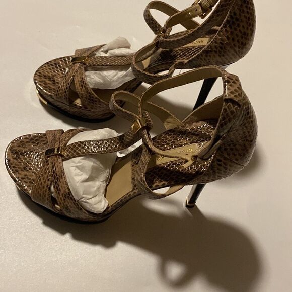 Michael Kors Leandra Toffee Hugh heel sandal size 10 genuine snake - Picture 1 of 6